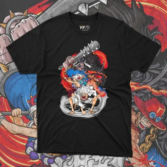 Футболка мужская с принтом Ван Пис Луффі, Ейс, Ямато і Кайдо Размер 48 Anime0167 Днепр
