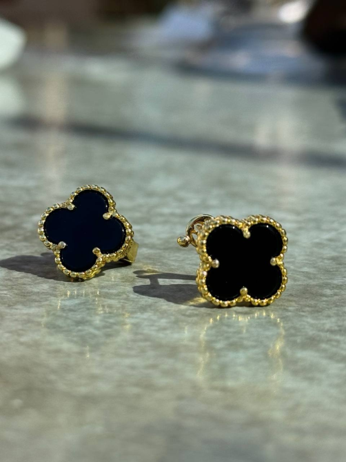 Van Cleef набір 3 предмети /сережки, підвіска, кільце / чорний під онікс / лимонне золото AU 750 / проба, гравіювання Одеса - фото 10