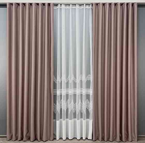 Комплект штор VR-Textil рогожка преміум TERRA LUXE 150х270 2шт і Тюль 500х270 1863ш-1704т Пудровий з білим 71-112/4 Київ