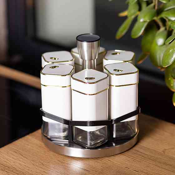 Yiwu Набір для спецій 6 ємностей карусель для приправ на підставці Білий HP-1314 Київ