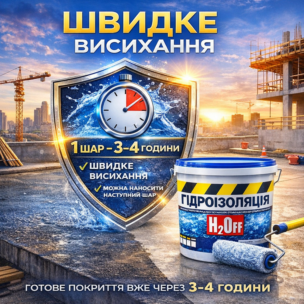 Гідроізоляційна акрилова мастика H2Off Біла 3.6 кг рідка універсальна гідроізоляція для ванної, підвалів, балконів, покрівлі Харків - фото 10