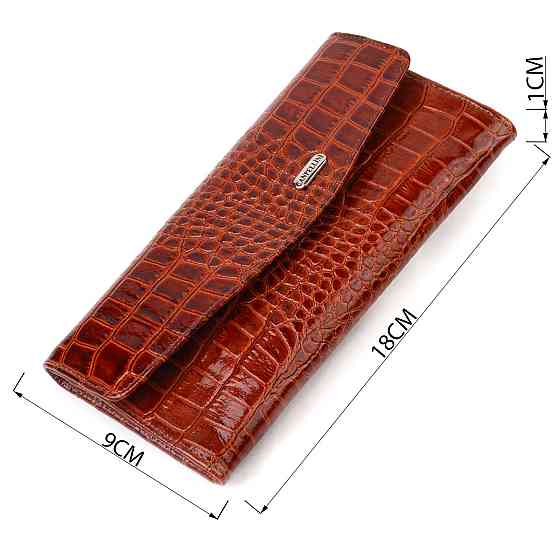 Женское портмоне из лакированной натуральной кожи с тиснением под крокодила CANPELLINI 21704 Коричневое Киев