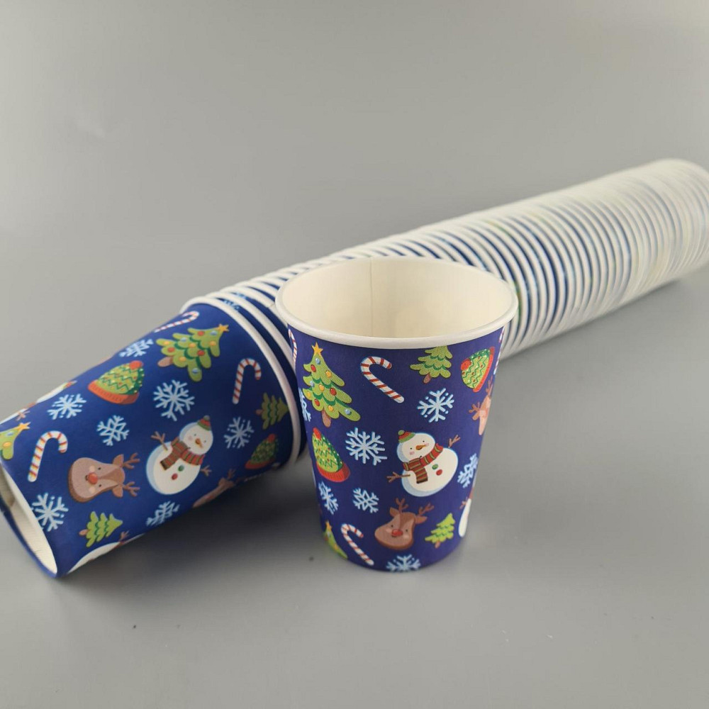 Стаканчики для кофе 250 мл НГ "СНЕГОВИК НА СИНЕМ" Маэстро h9 (50 шт) Харьков - изображение 1