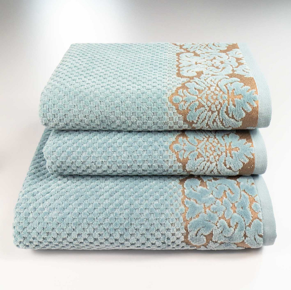 Набор махровых полотенец 3шт 50x90см, 50x90см, 70x140см Damask Премиум качества Жаккардовое с велюром 550г/м2 (Мятный) Сумы - изображение 1