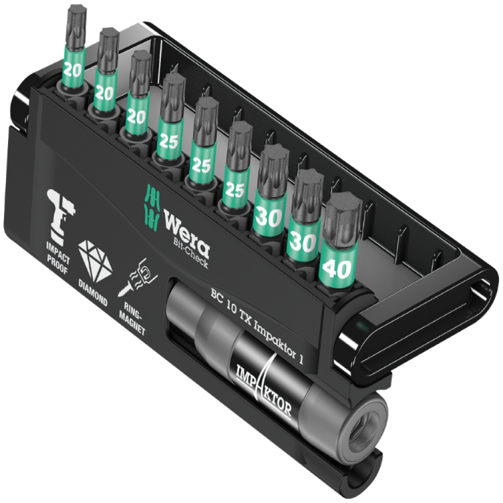 Набор ударных бит Torx Wera Bit-Check 10 TX Impaktor 1 с алмазным покрытием 10шт. 05057688001 Одесса - изображение 1