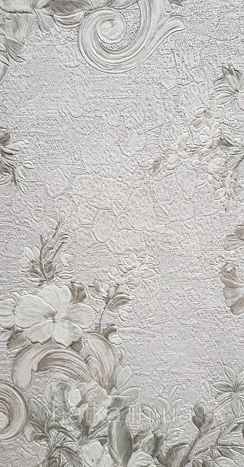 Шпалери вінілові на флізеліні AdaWall Signature1.06х10 квіти гілки листя структурне біле срібло 3д Київ - фото 3