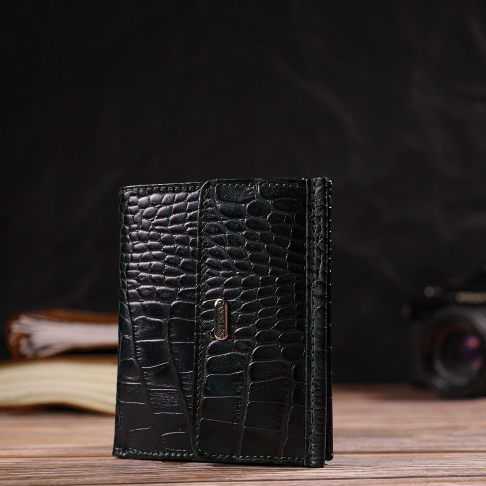 Красивый кошелек для женщин среднего размера из натуральной кожи с тиснением под крокодила CANPELLINI 21815 Зеленый Киев - изображение 7