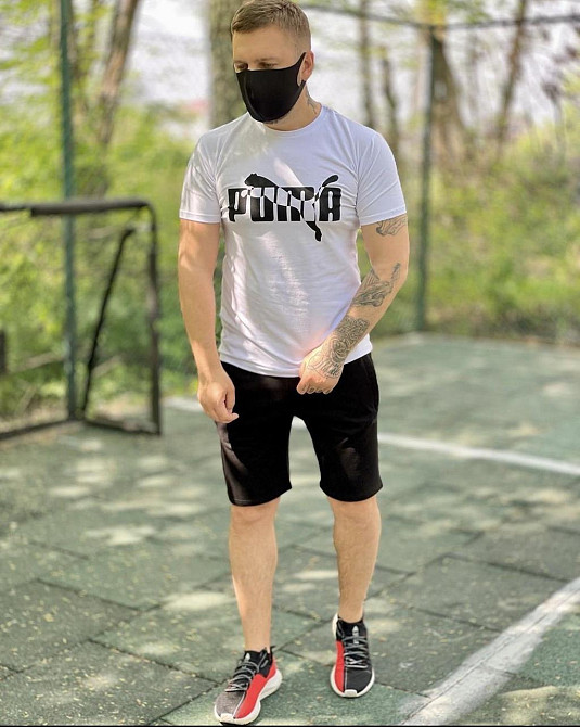 Чоловічий літній спортивний костюм Puma білий, якісна футболка + шорти стиль Пума ( 27993 ) Харків - фото 1