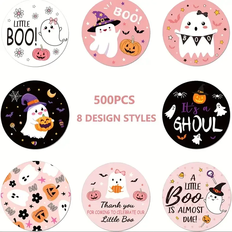Набор стикеров для Хэллоуина 500 шт – розовые наклейки «BOO», 8 уникальных дизайнов Киев - изображение 7