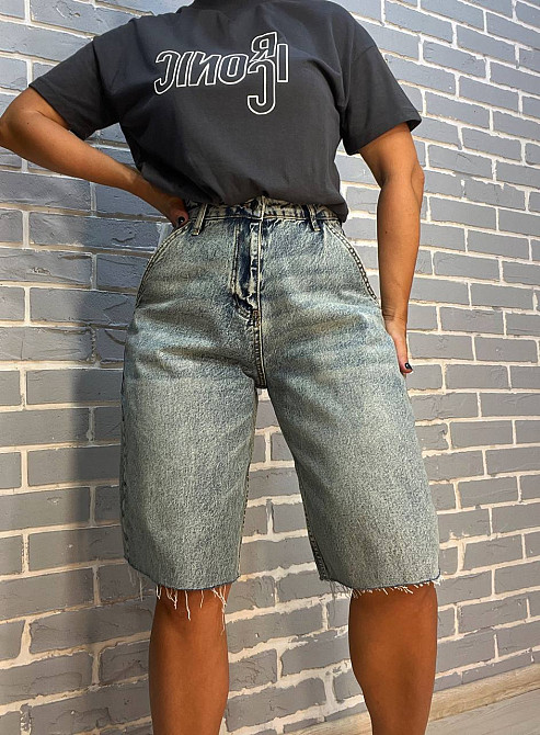 Шорти жіночі джинсові SL Denim 1001 бермуди SKATER косі кишені обрізані блакитні, блакитний, 36 Київ - фото 2