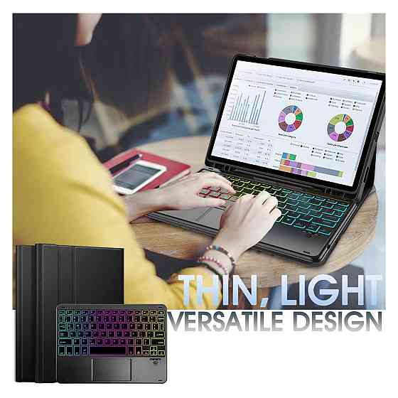 Чохол-клавіатура фоліо Nanhent QWERTY для Samsung Galaxy Tab S10 S9 S9 FE 12.4 Bluetooth трекпад RGB 7 кольорів USB-C ABS Київ