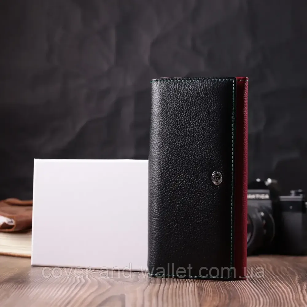 Классический женский кошелек из натуральной кожи черно-красного цвета ST Leather Киев - изображение 9