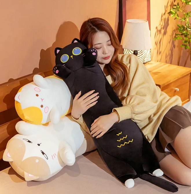 Детская игрушка Кот Батон Темная Ночь 80см, забавная мягкая подушка-объятия, Черный Киев - изображение 7