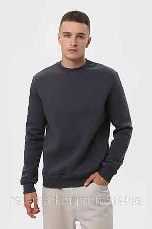 Свитшот мужской базовый утепленный RAY BASIC темно-серый (U0301M-Dark Grey) L, Осень/зима, Трехнитка с начесом (на флисе) Киев