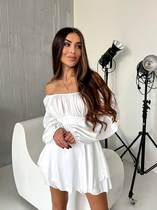 Женская стильная романтичная мини-платье шелк армани Молочный, 44/46 Одесса - изображение 4