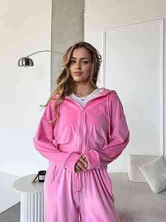 Женский повседневный костюм двойка: кофта и штаны велюр Розовый, 42/44 Одесса