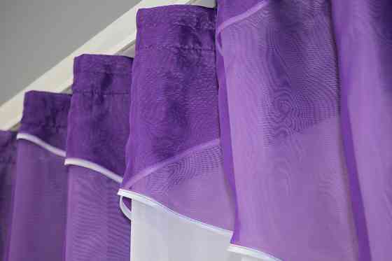 Кухонная тюль арка с ламбрекеном VR-Textil № 025к белый с фиолетовым 270х170 см (52-0784) Киев