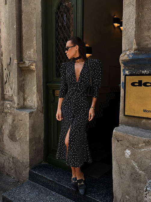 Женское стильное легкое летнее платье в горошек софт Черный, 46/48 Одесса - изображение 1