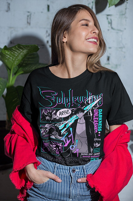 Футболка з аніме принтом Соло Левелінг Сунг Джінвоо оверсайз (S/M/L) Чорний AnimeJ0179 Дніпро - фото 1