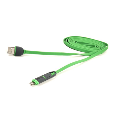 Дата кабель USB 2.0 AM to Lightning + Micro 5P 2.0m 2A flat green PowerPlant (CA910502) Винница - изображение 1
