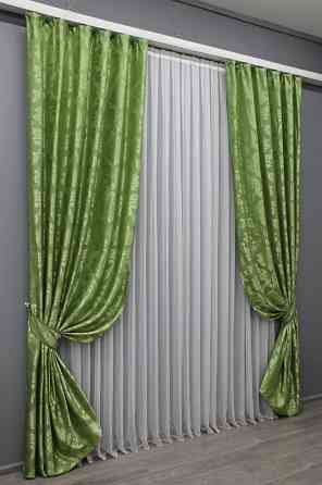 Комплект готовых штор VR-Textil Жаккард Лион № 607ш Оливковый 150х270 см 2 шт (30-375) Киев