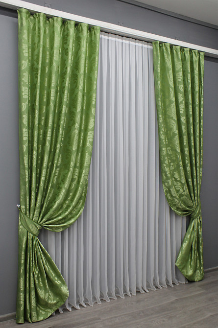 Комплект готовых штор VR-Textil Жаккард Лион № 607ш Оливковый 150х270 см 2 шт (30-375) Киев - изображение 3