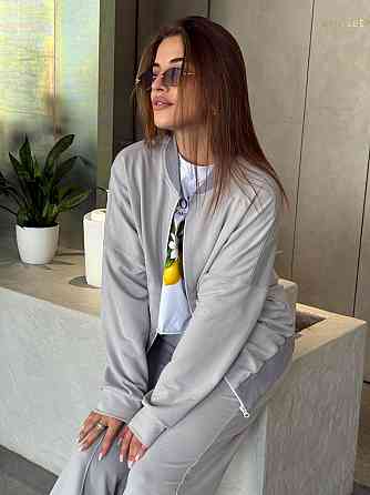 Женский костюм оверсайз с широкими брюками из двунитки Серый 50/52 Харьков