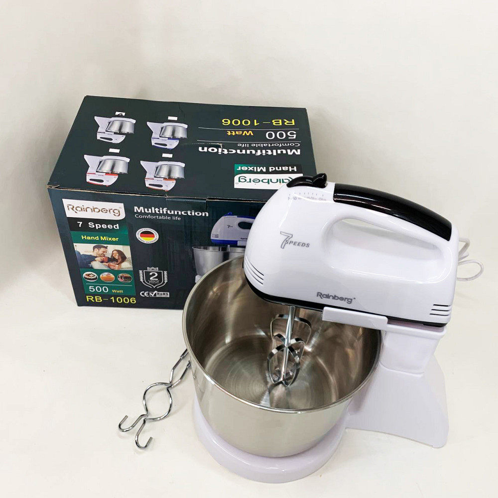Стаціонарний електричний міксер із чашею Rainberg RB-1006 500W з насадками для замішування тіста Black MA-83 Львів - фото 12