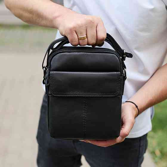 Мужская кожаная сумка, барсетка из натуральной кожи 24х18х8, сумочка для мужчин, черная Киев
