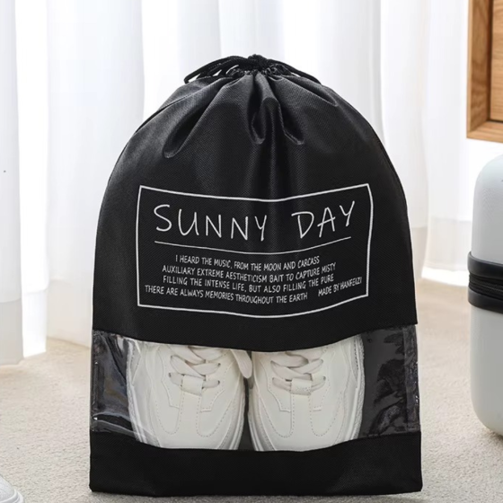 Мешок-сумка для обуви на затяжках, транспортировочная на шнурках для вещей, размер S - 37х26 см,цвет черный Каменец-Подольский