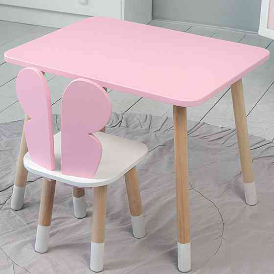 Стіл прямий 46х60х45 і стілець крильця метелик 26х26х24, столик та стільчик для дівчинки, рожевий з білим Київ