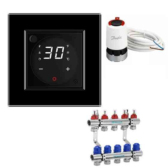 Комплект керування водяною теплою підлогою LIVOLO чорний, матова скляна рамка Коломия