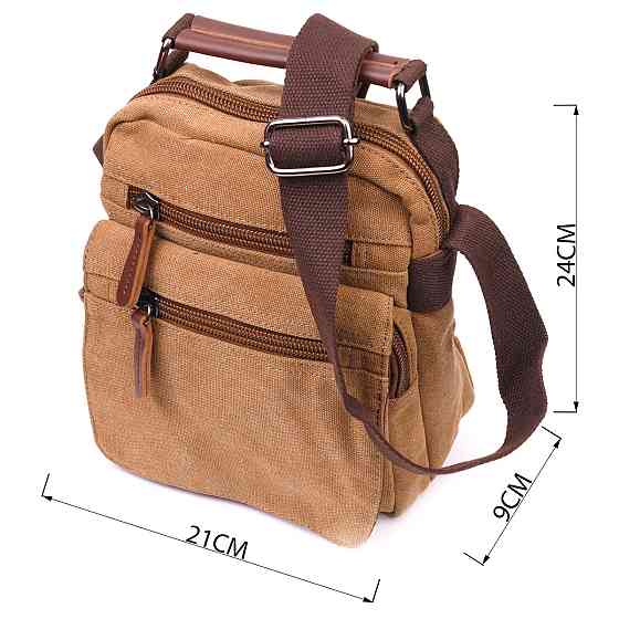 Невелика чоловіча сумка із щільного текстилю 21226 Vintage Коричнева Київ