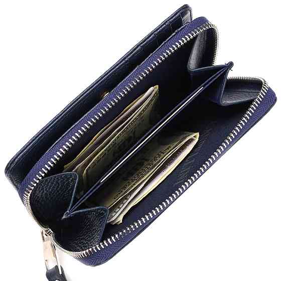 Практичний жіночий портмоне середнього розміру з натуральної шкіри Синє (CANPELLINI) Київ