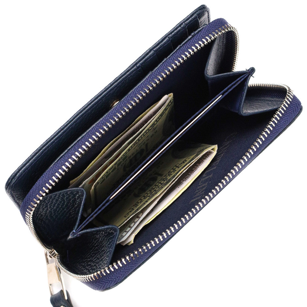 Практичное женское портмоне среднего размера из натуральной кожи Синее (CANPELLINI) Киев - изображение 1