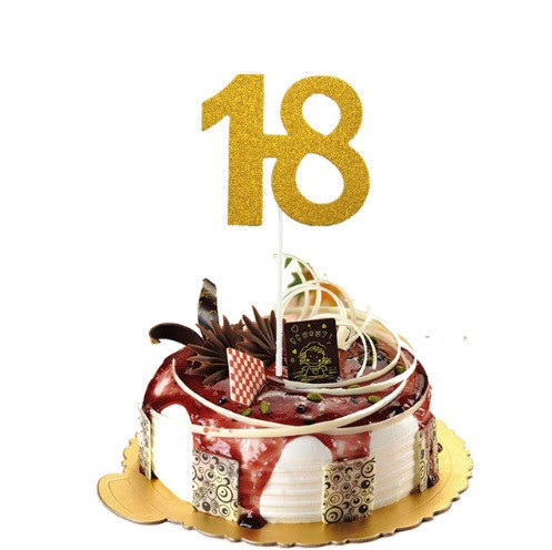 Топпер в торт цифра 18 с блестками 75 на 80 мм золотистый Киев - изображение 1