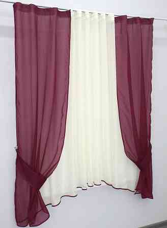 Кухонний комплект VR-Textil № 051к тюль і шторки з підв'язками бордовий з молочним 280х170 см (50-400) Київ