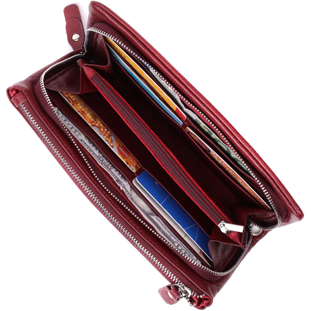 Добротный женский кошелек-клатч с двумя молниями из натуральной кожи ST Leather 22528 Бордовый Киев - изображение 6