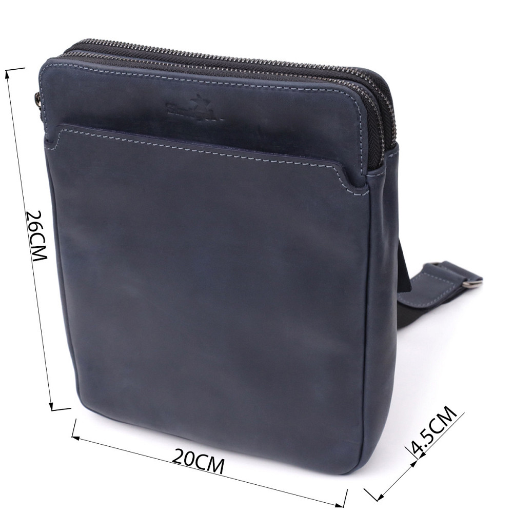 Практичная мужская сумка через плечо из винтажной натуральной кожи Shvigel 20867_1 Синий Киев - изображение 8