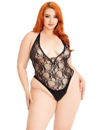 Боді Leg Avenue Floral lace deep-V teddy Black 1X/2X Львів
