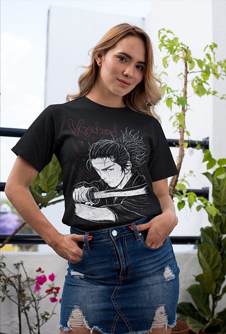 Футболка для хлопчика з аніме принтом Самураі Манга Аестхетік Мусасхі оверсайз (зріст від 165 до 180) Чорний AnimeJ0267m Дніпро - фото 2