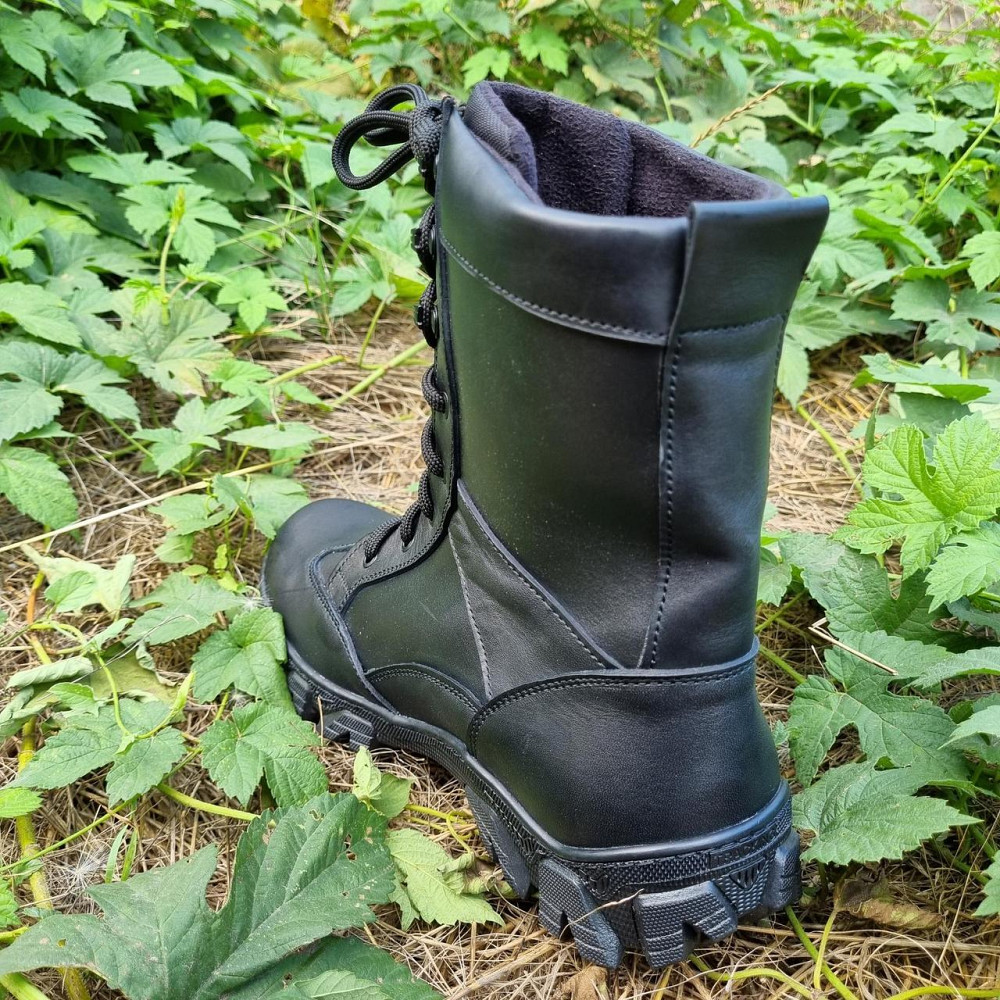 Мужские военные кожаные демисезонные берцы ТАЙФУН черные, тактические качественные кожаные берцы весна осень Львов - изображение 9