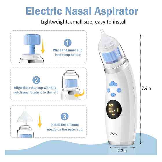 Назальний аспіратор електричний Hjh Nasal Aspirator білий USB-C 5 рівнів всмоктування 3 силіконові насадки IPX65 музика світло Київ