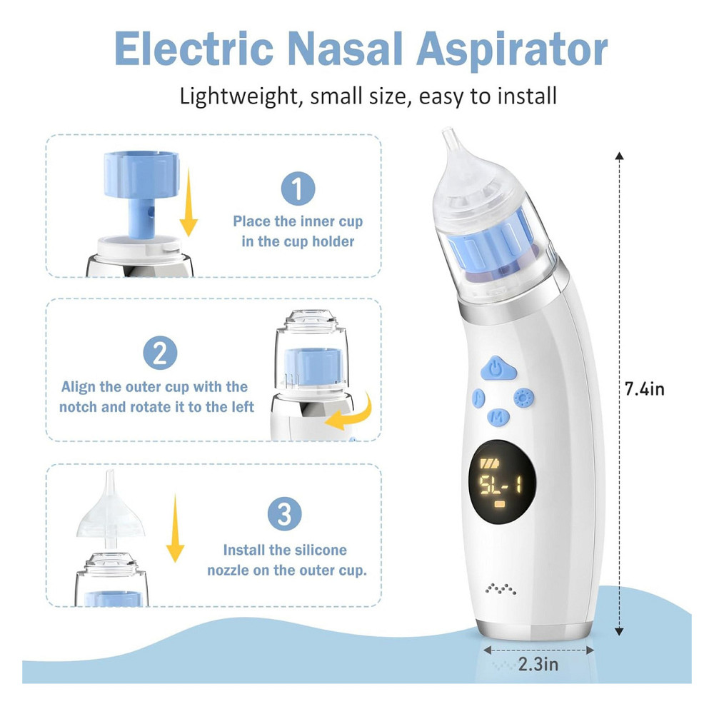 Назальний аспіратор електричний Hjh Nasal Aspirator білий USB-C 5 рівнів всмоктування 3 силіконові насадки IPX65 музика світло Київ - фото 2
