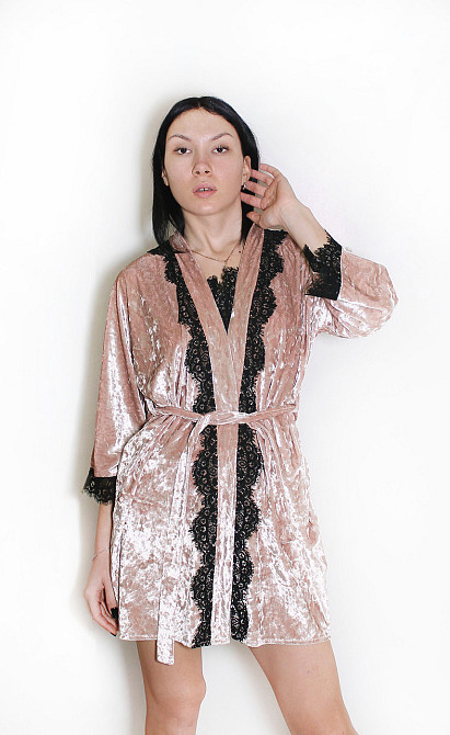 Піжама жіноча майка шорти халат велюрова Бежевий S Харків - фото 1