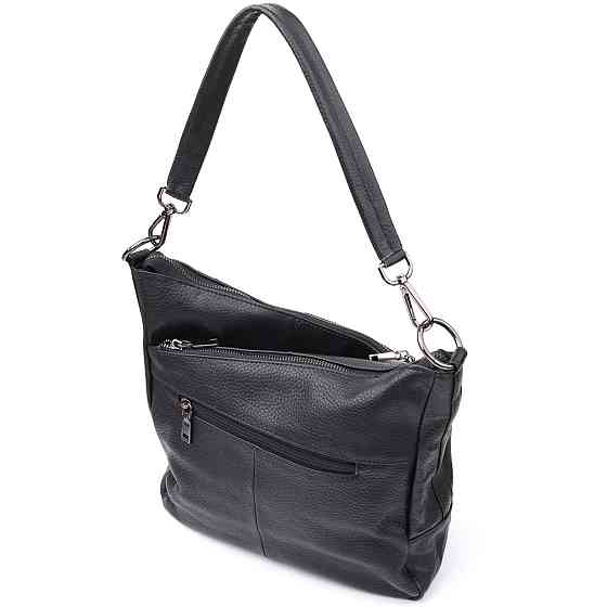 Практичная женская сумка с двумя ремешками из натуральной кожи Vintage 23053 Черный Киев