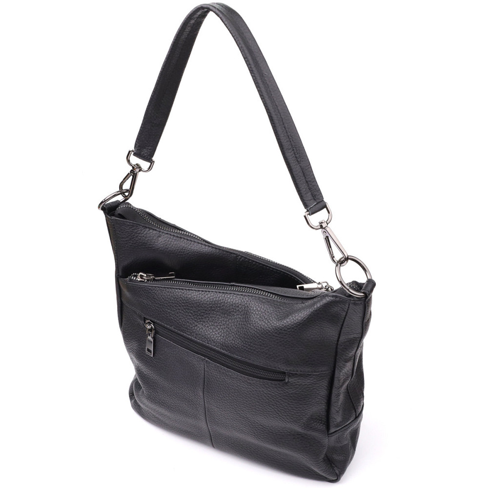 Практична жіноча сумка з двома ремінцями з натуральної шкіри Vintage 23053 Чорний Київ - фото 2