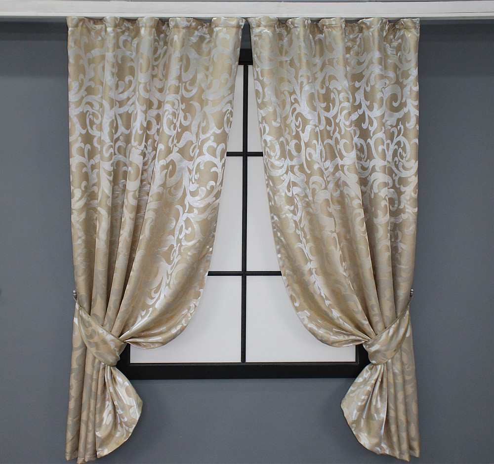 Комплект коротких штор VR-Textil жакард Вензель №416ш 130х170 см 2 шт Бежевий (35-0041) Київ - фото 1