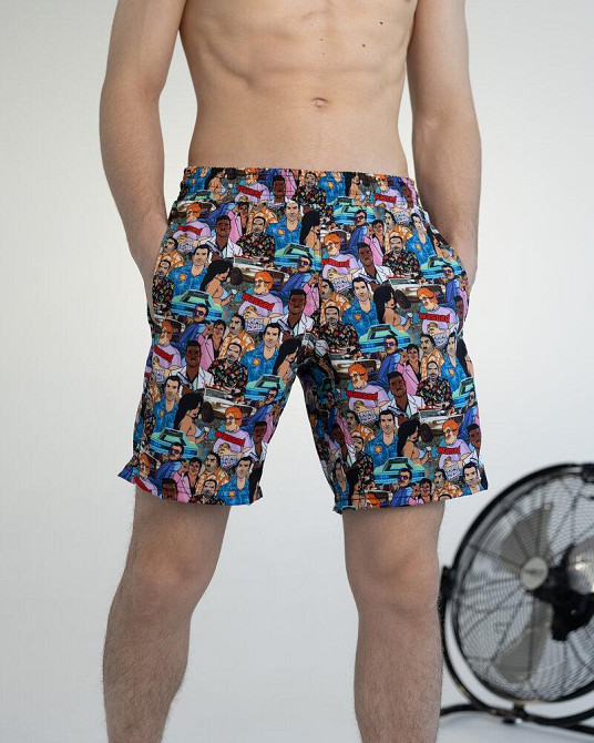 Мужские пляжные шорты с принтом голубые Pobedov Vocation GTA Киев - изображение 6