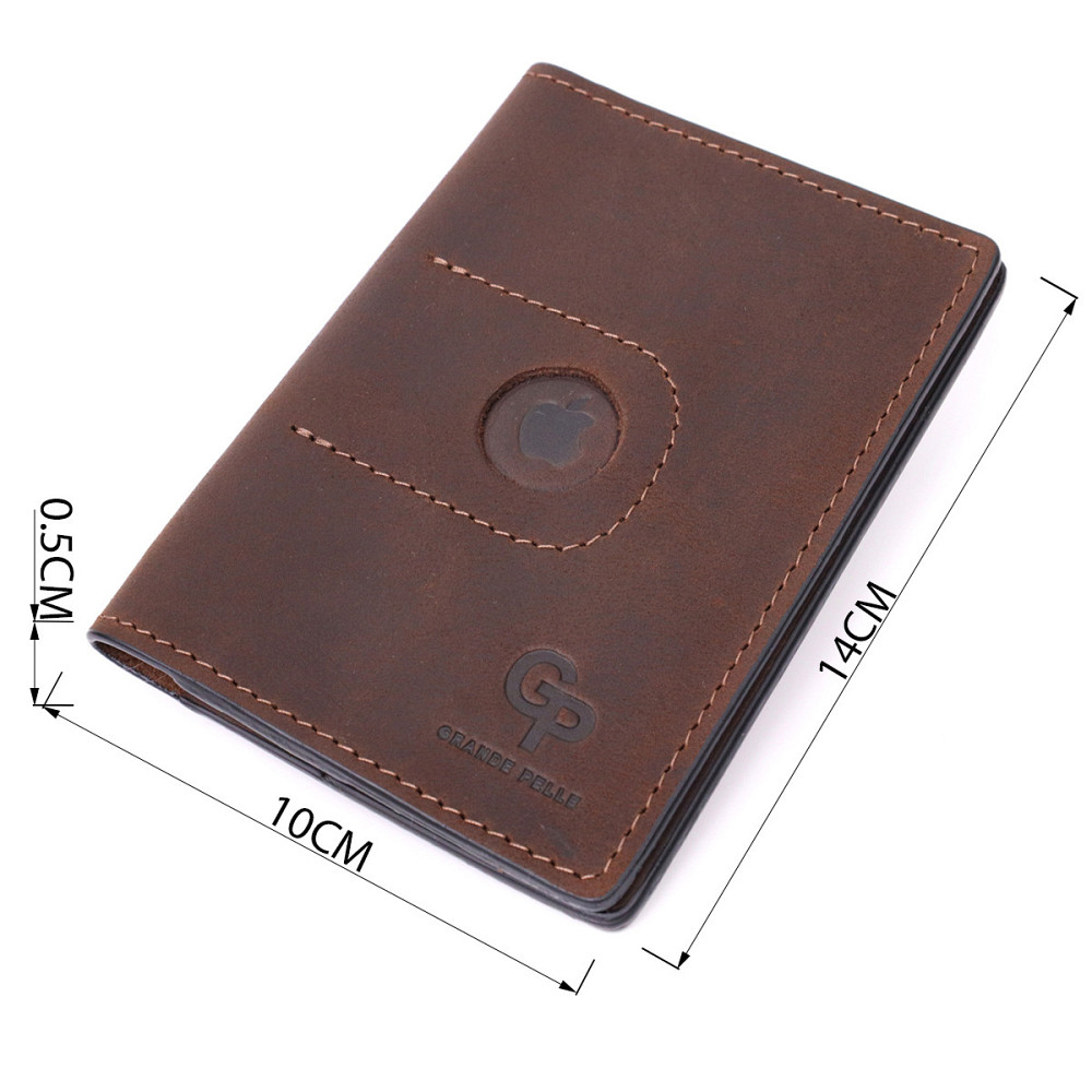 Стильна шкіряна обкладинка на паспорт з утримувачем для Apple AirTag GRANDE PELLE 11621 Коричневий Київ - фото 3